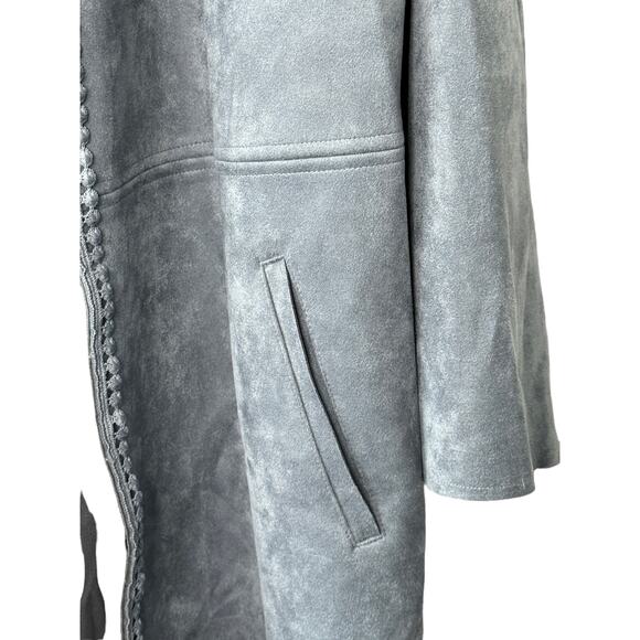 Chico's Gray Faux-Suede Trim-Detail Fringe Jacket Women's Size Medium 8 10 - Picture 8 of 13